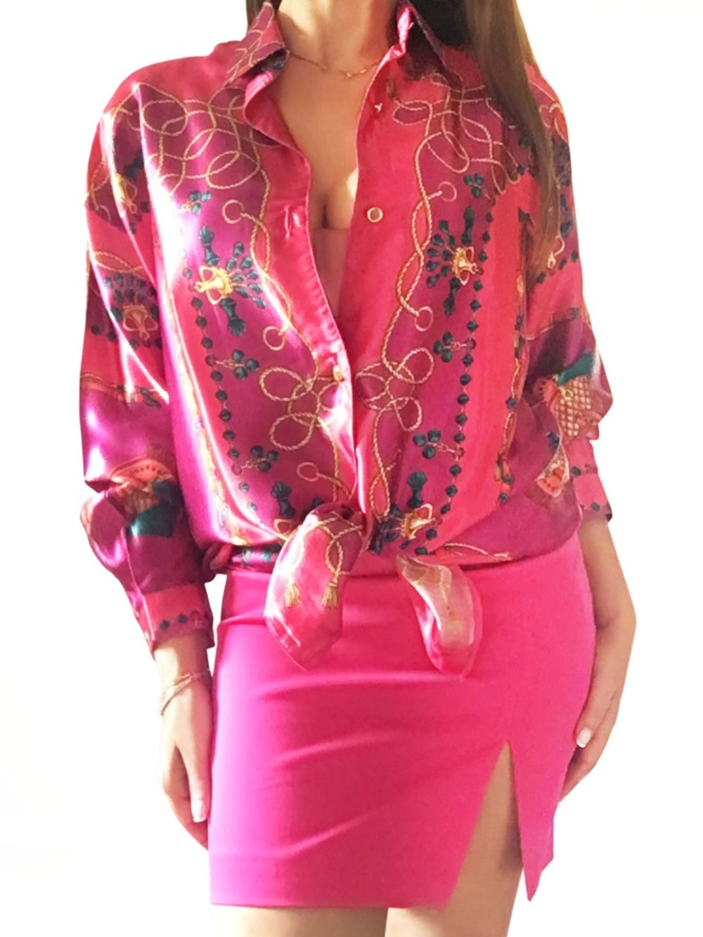 NARA CAMICIE Vintage Baroque Inspired Print Satin Shirt